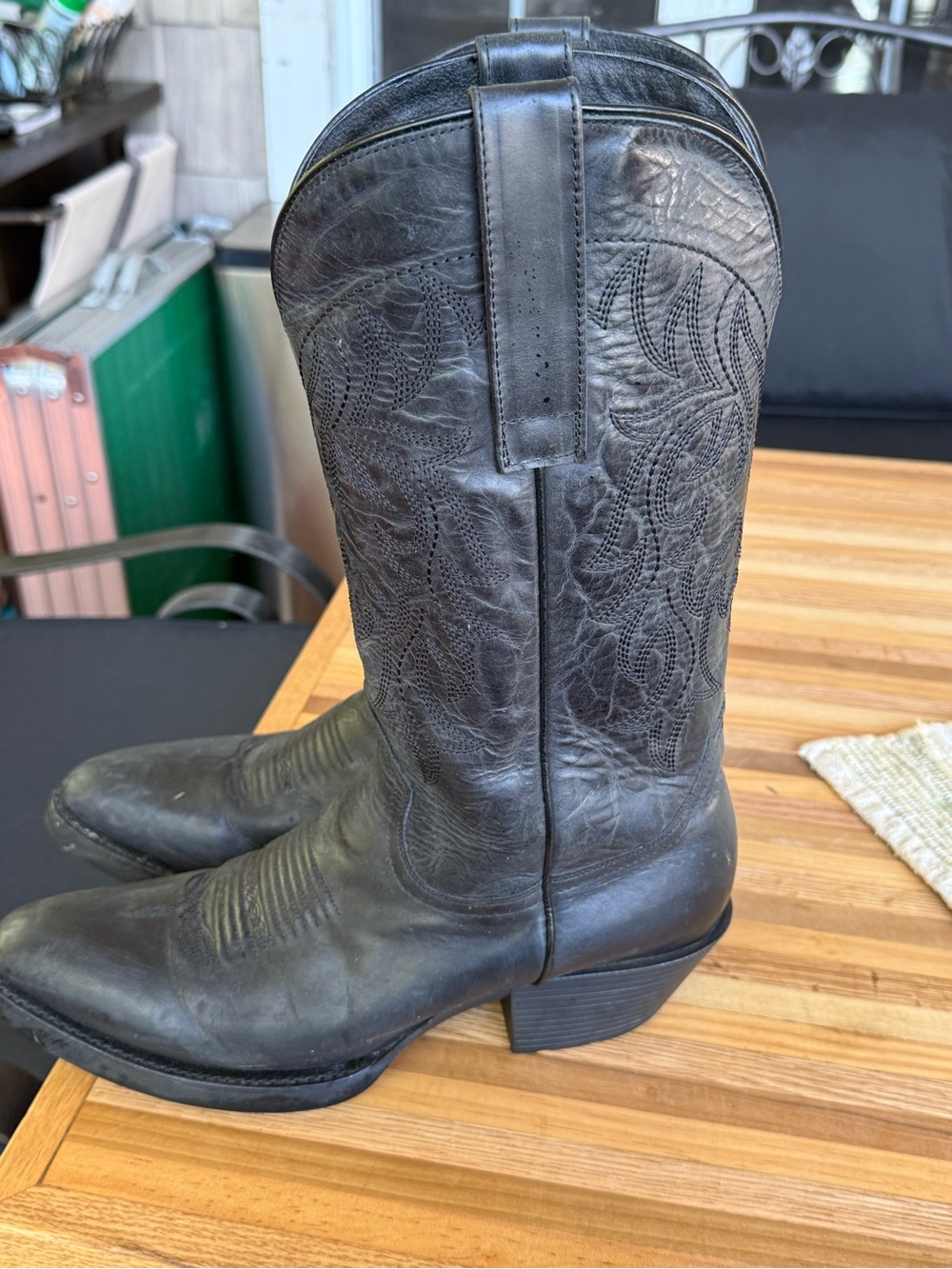 J.B. Dillon Black Men's Cowboy Boots with Stacked Heel